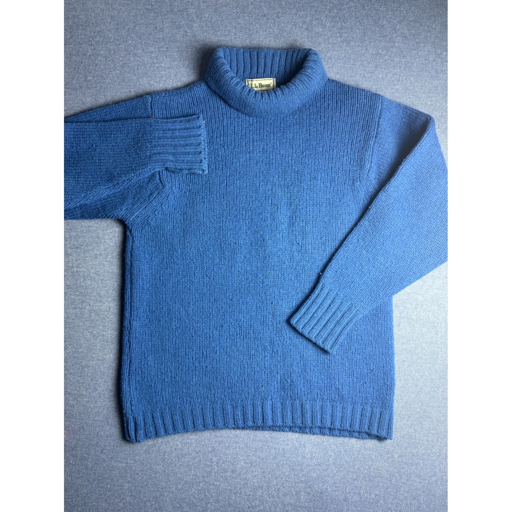 Vintage LL Bean Wool Turtleneck Sweater Womens Small Blue Made in Scotland